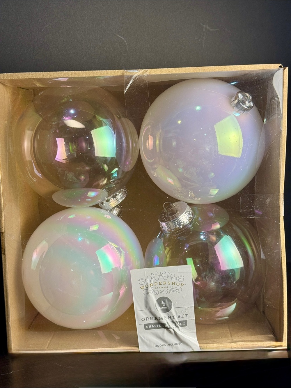 Wondershop Iridescent White shatter resistant X-Large Ornament Set - 4 Pack